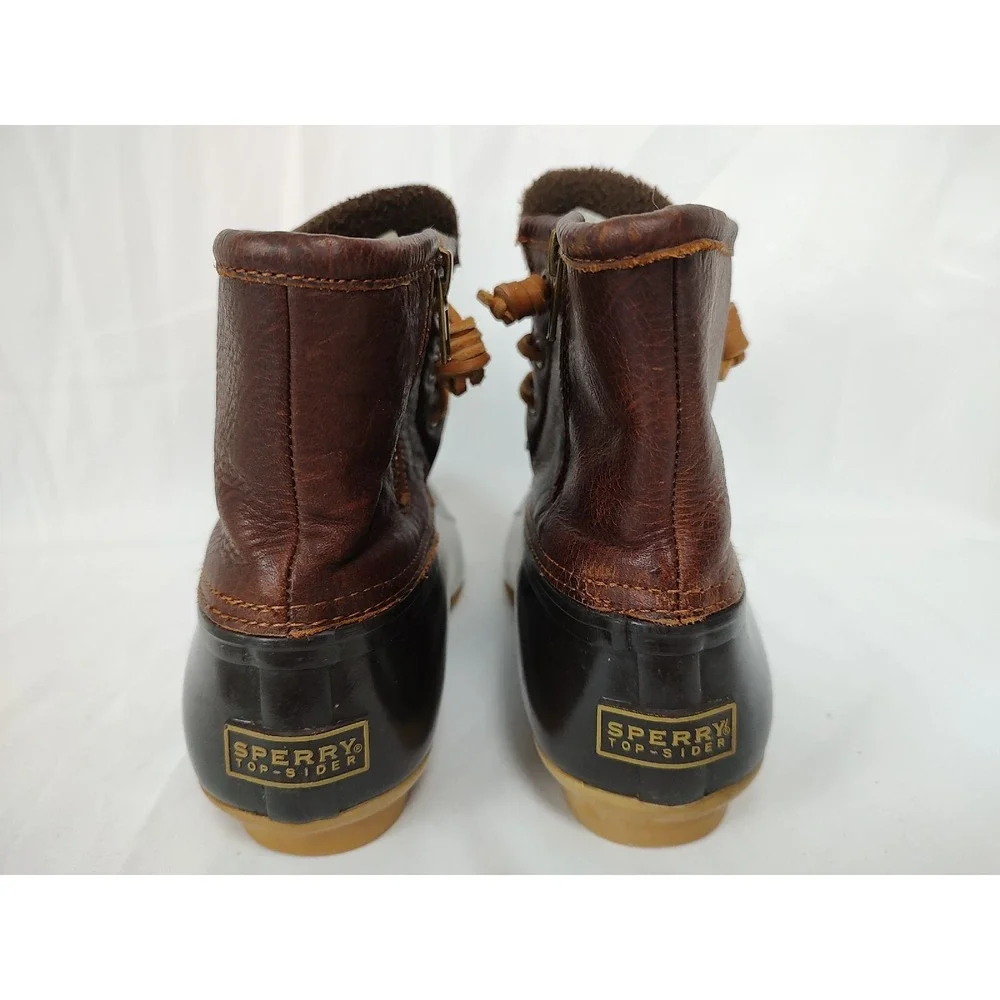 Sperry Top-Sider Saltwater Duck Boots Brown Leather Rubber Ankle Rain Boots Wome